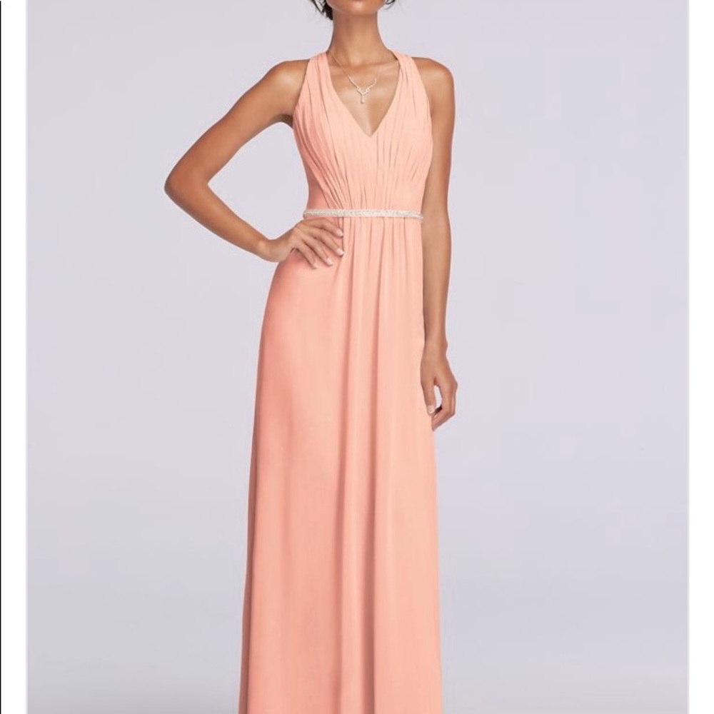 Chiffon Dress with V-neck and Criss cross back.